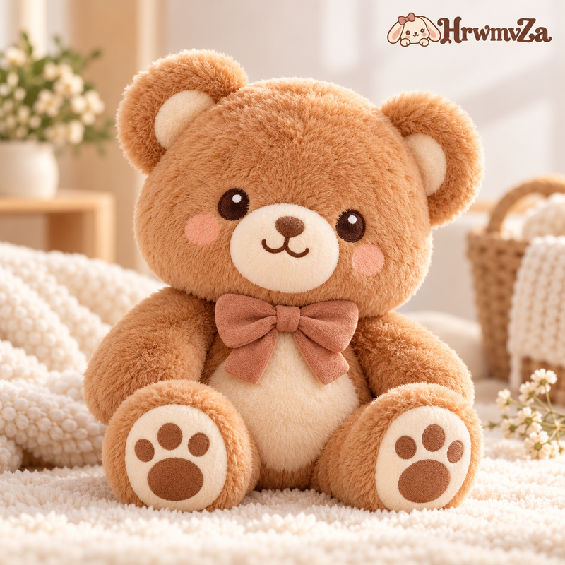 HrwmvZa™ Caramel Bow Teddy Bear Plush