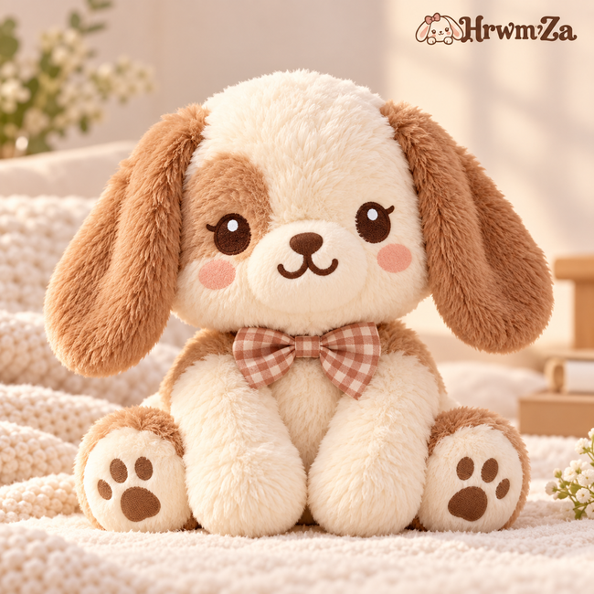 HrwmvZa™ Gingham Bow Floppy Puppy Plush