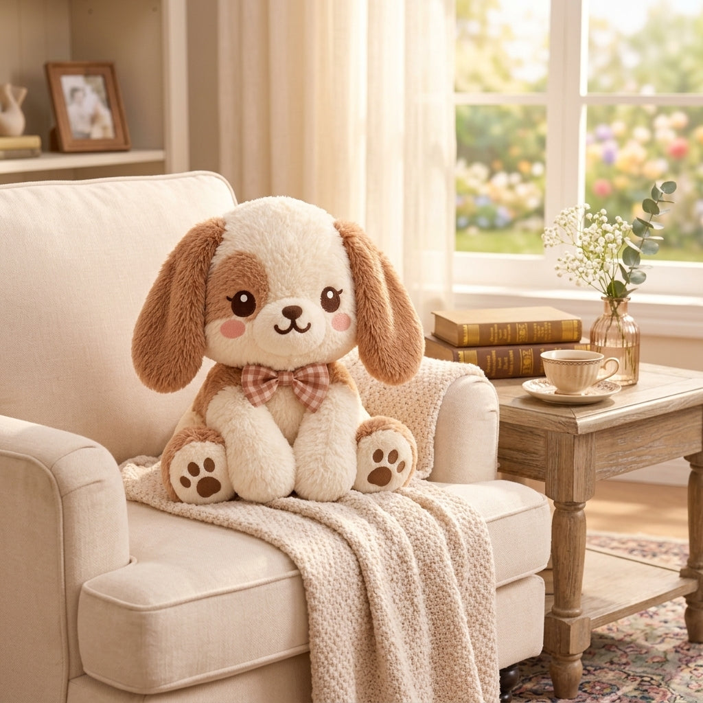 HrwmvZa™ Gingham Bow Floppy Puppy Plush