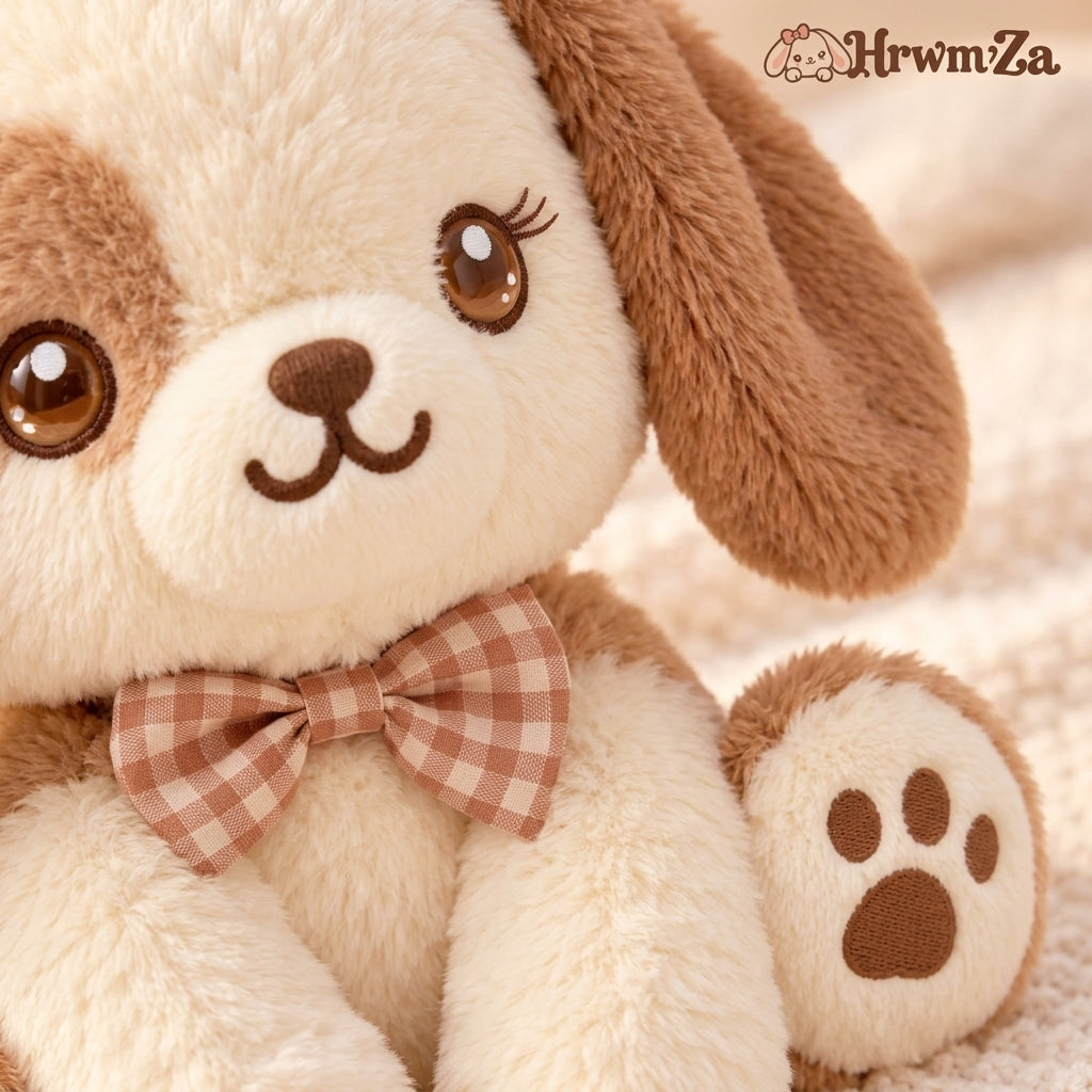 HrwmvZa™ Gingham Bow Floppy Puppy Plush